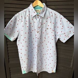 Free Planet White Short-Sleeve Button-Down Shirt with Red Watermelon Print